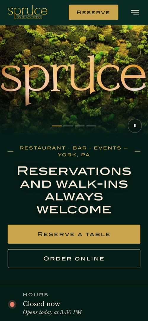 Spruce on Blackbridge homepage on a phone